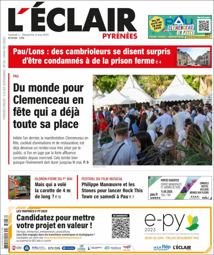 Portada de L'Eclair des Pyrénées (Francia)