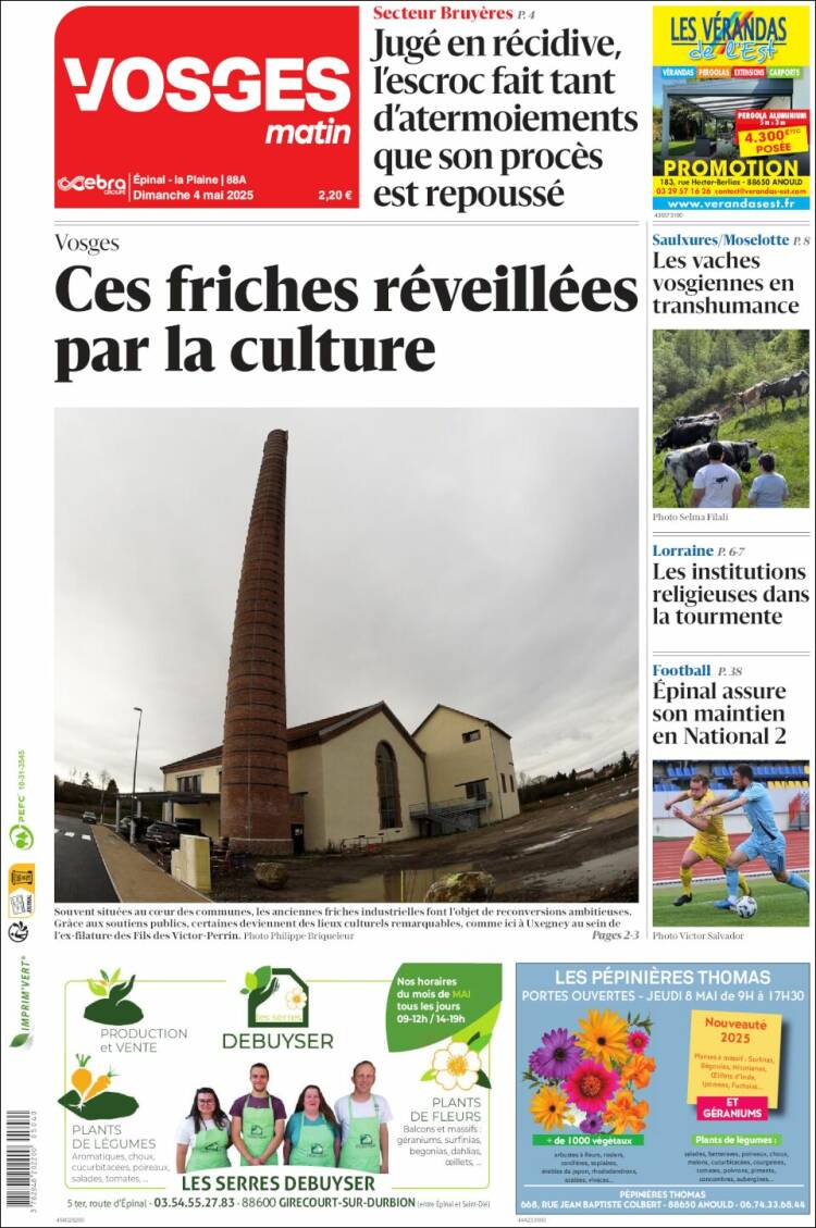 Portada de Vosges Matin (Francia)
