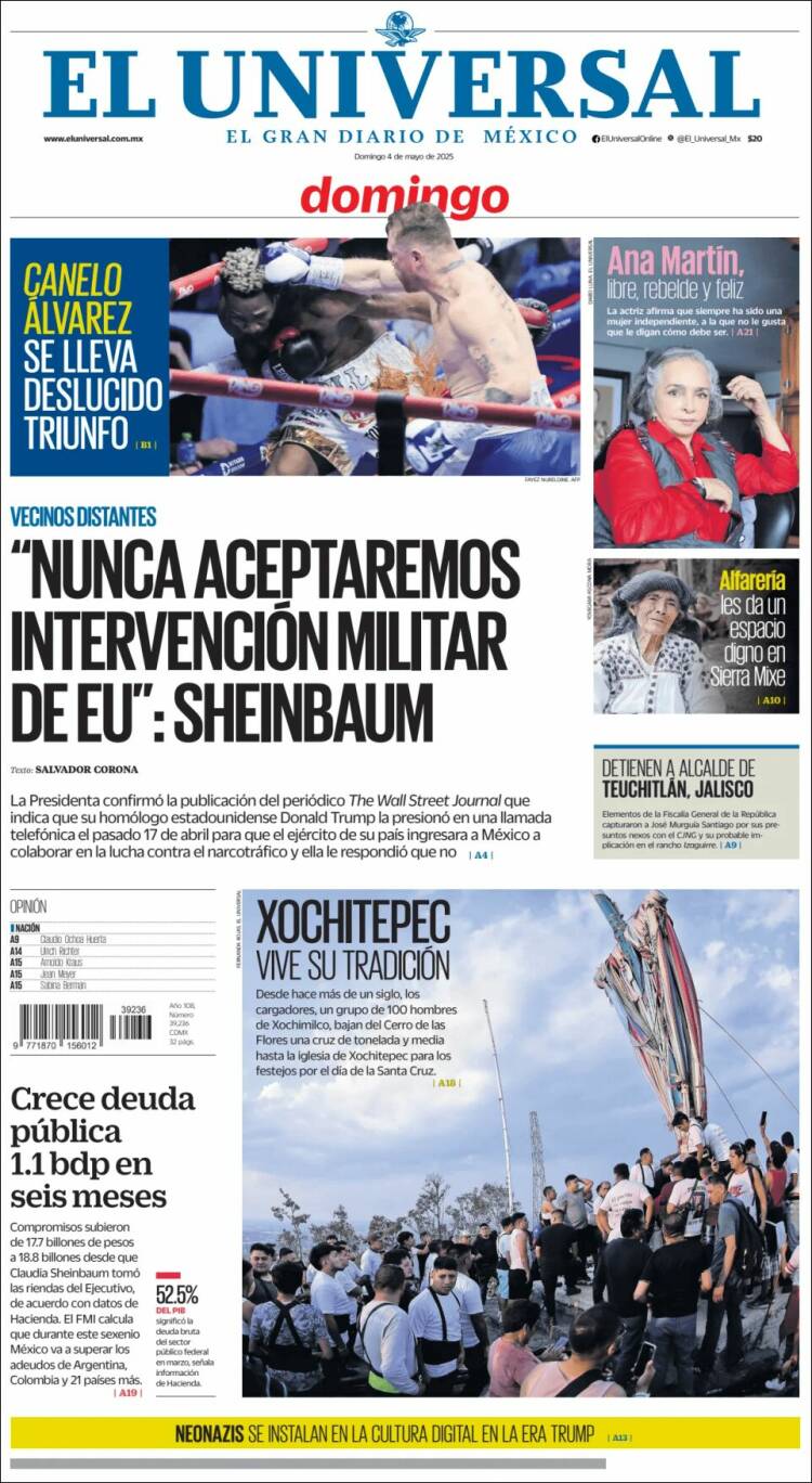 Portada de El Universal (México)