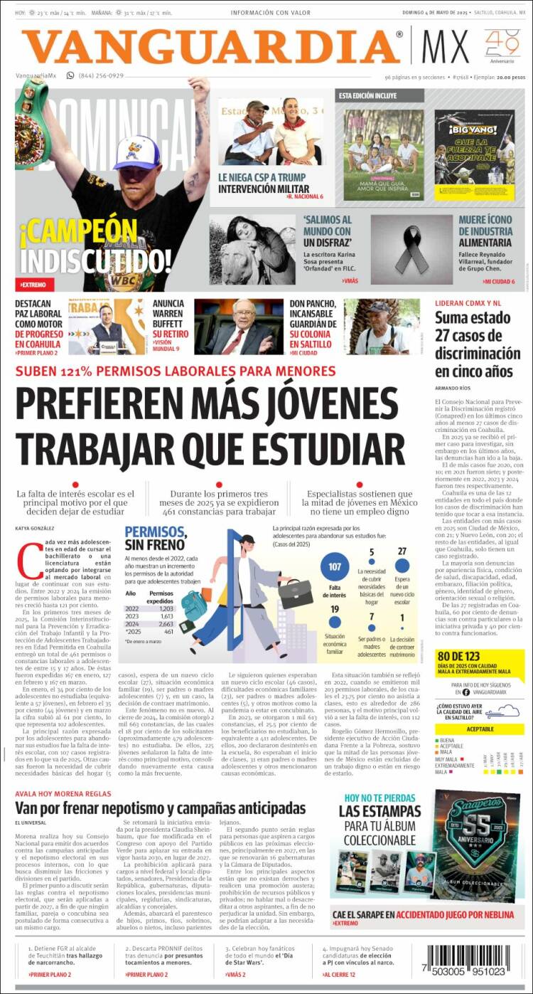 Portada de Vanguardia (México)