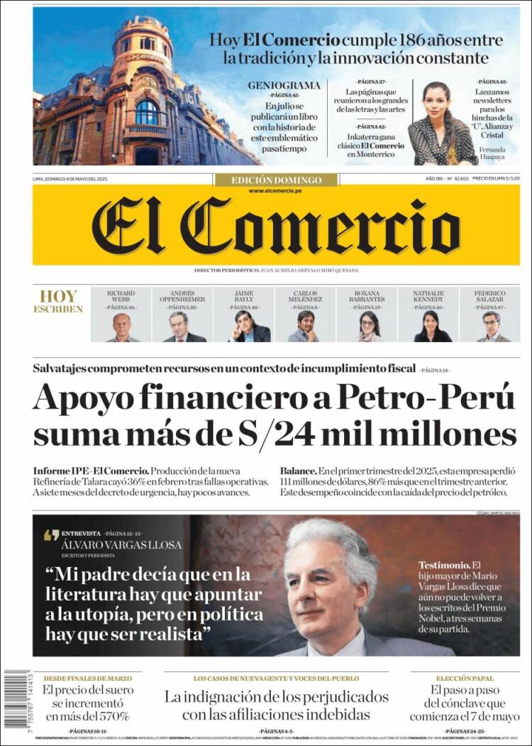 Portada de El Comercio (Perú)