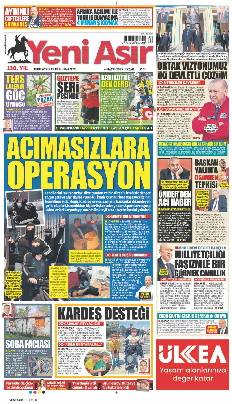 Portada de Yeni Asır (Turqu&iacute;a)