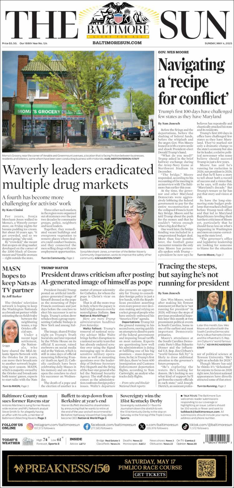 Portada de The Baltimore Sun (USA)
