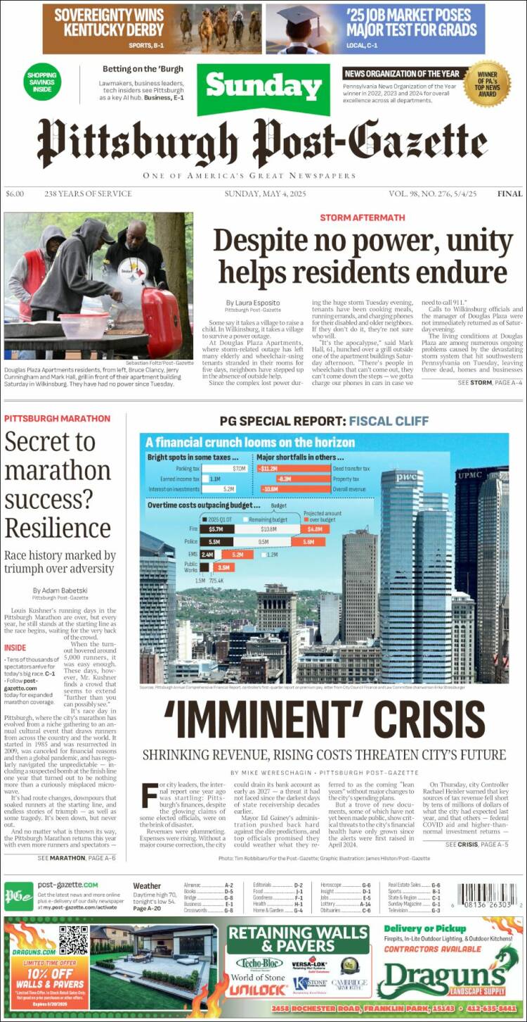 Portada de Pittsburgh Post-Gazette (USA)