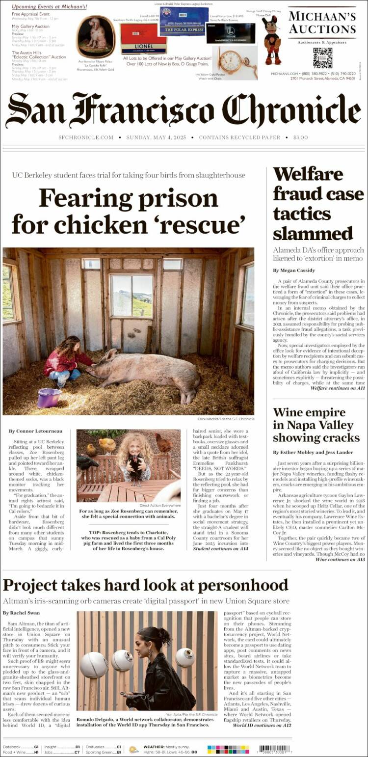 Portada de San Francisco Chronicle (USA)