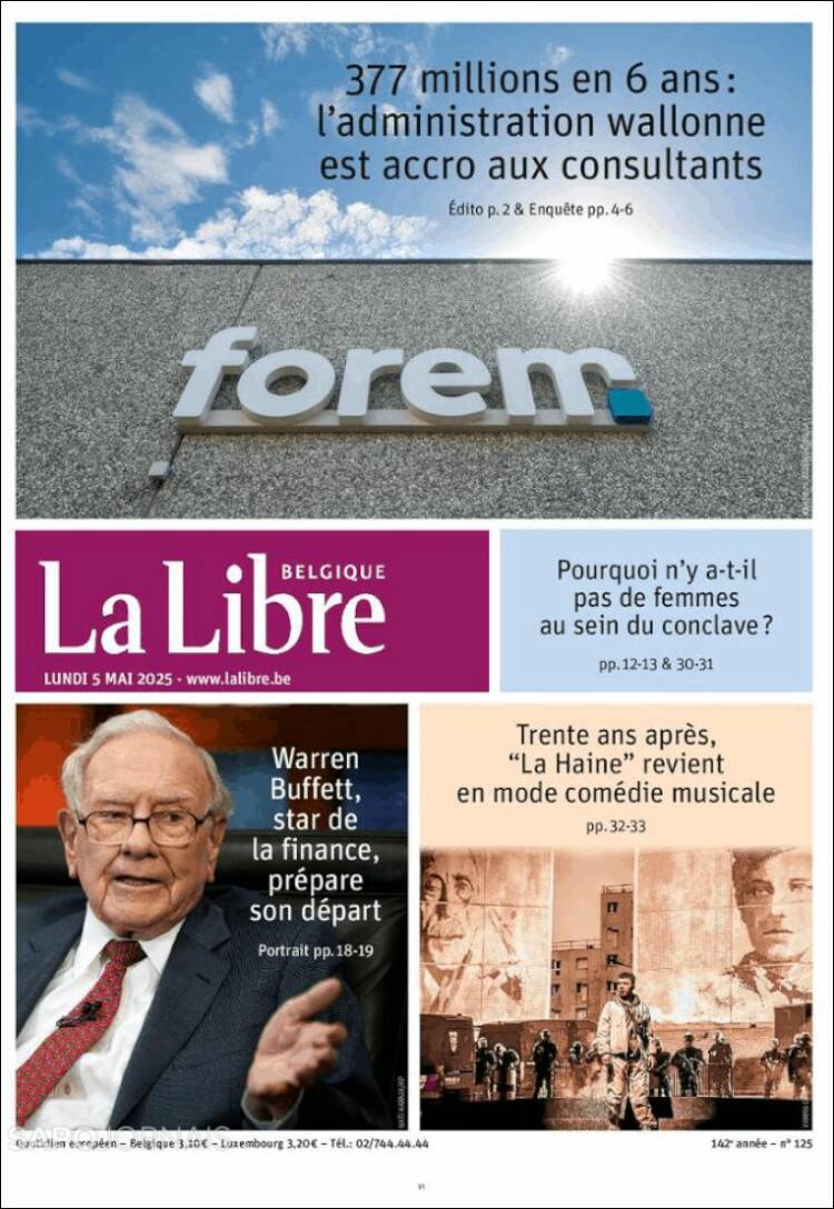 Portada de La Libre.be (B&eacute;lgica)