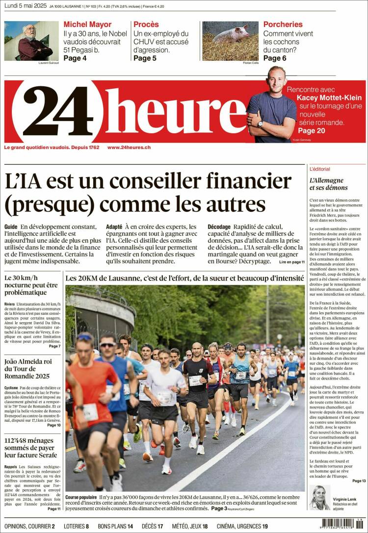 Portada de 24 Heures (Suiza)