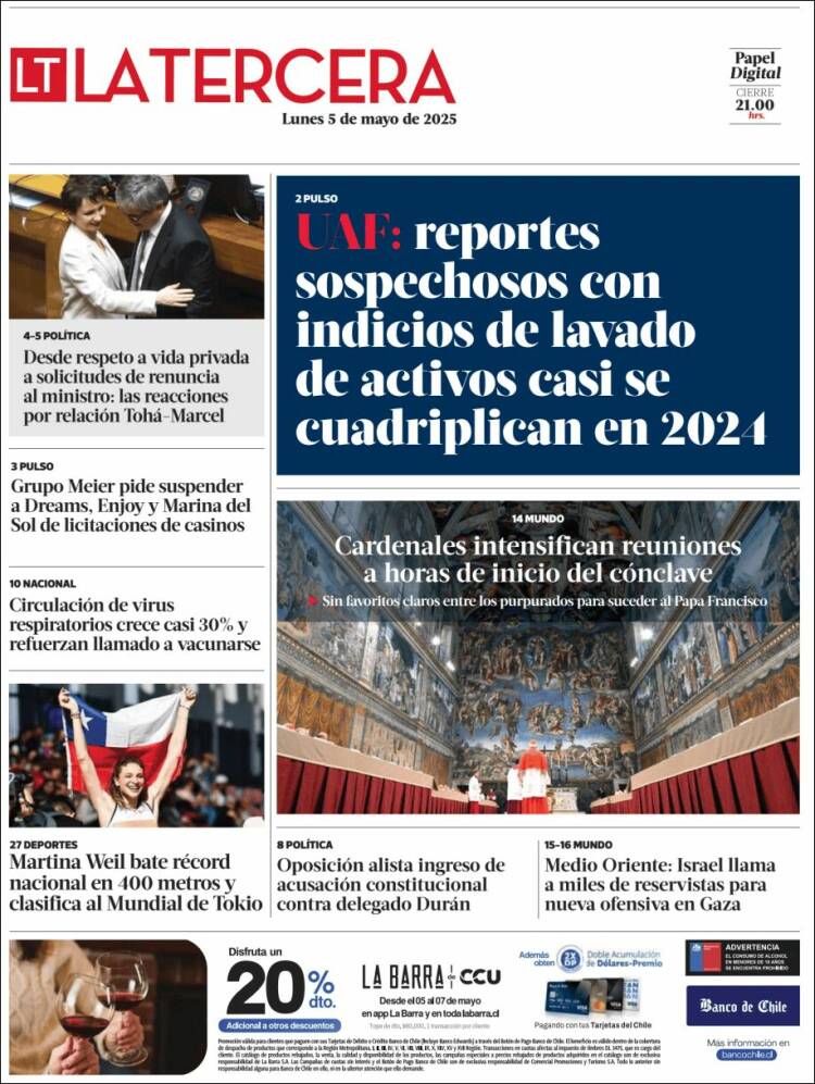 Portada de La Tercera (Chile)