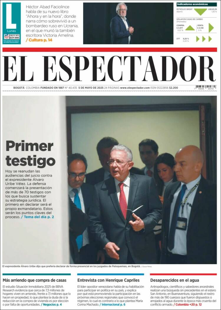 Portada de El Espectador (Colombia)