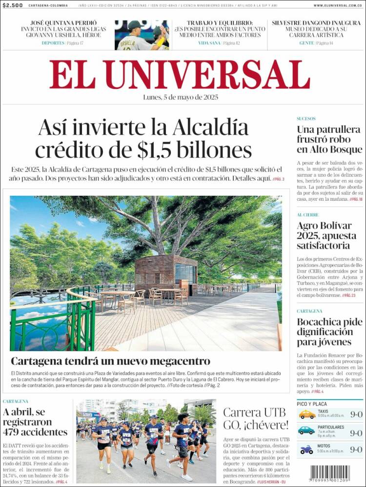 Portada de El Universal (Colombia)
