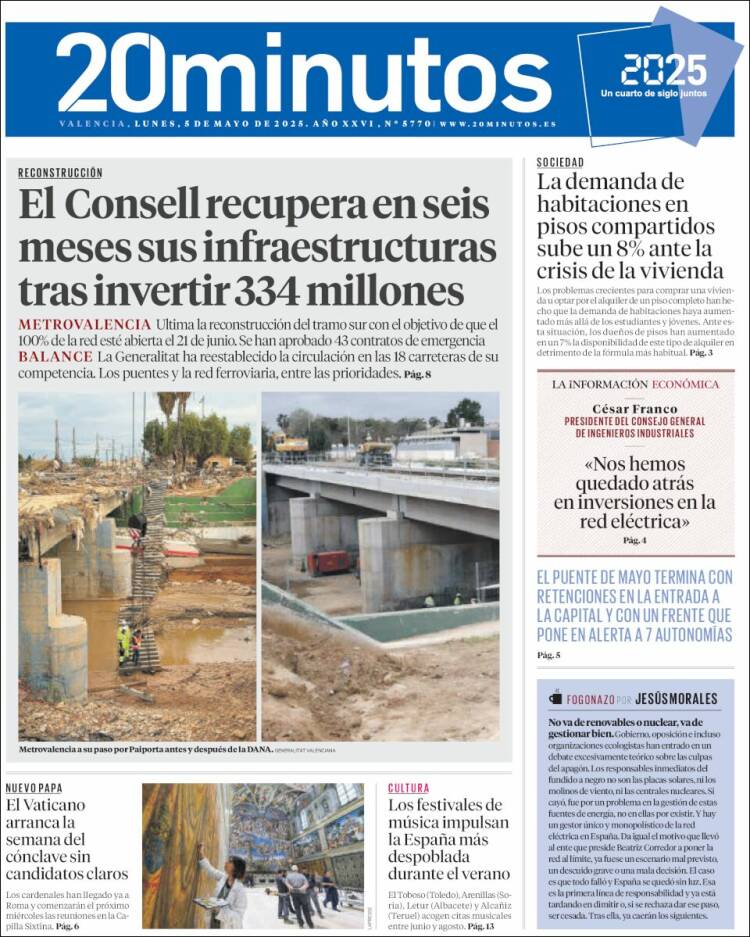 Portada de 20 Minutos - Valencia (España)