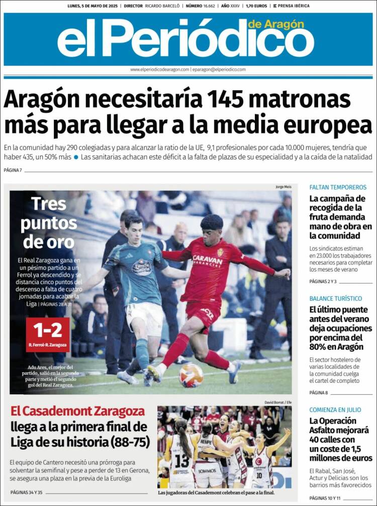Portada de El Periódico de Aragón (España)
