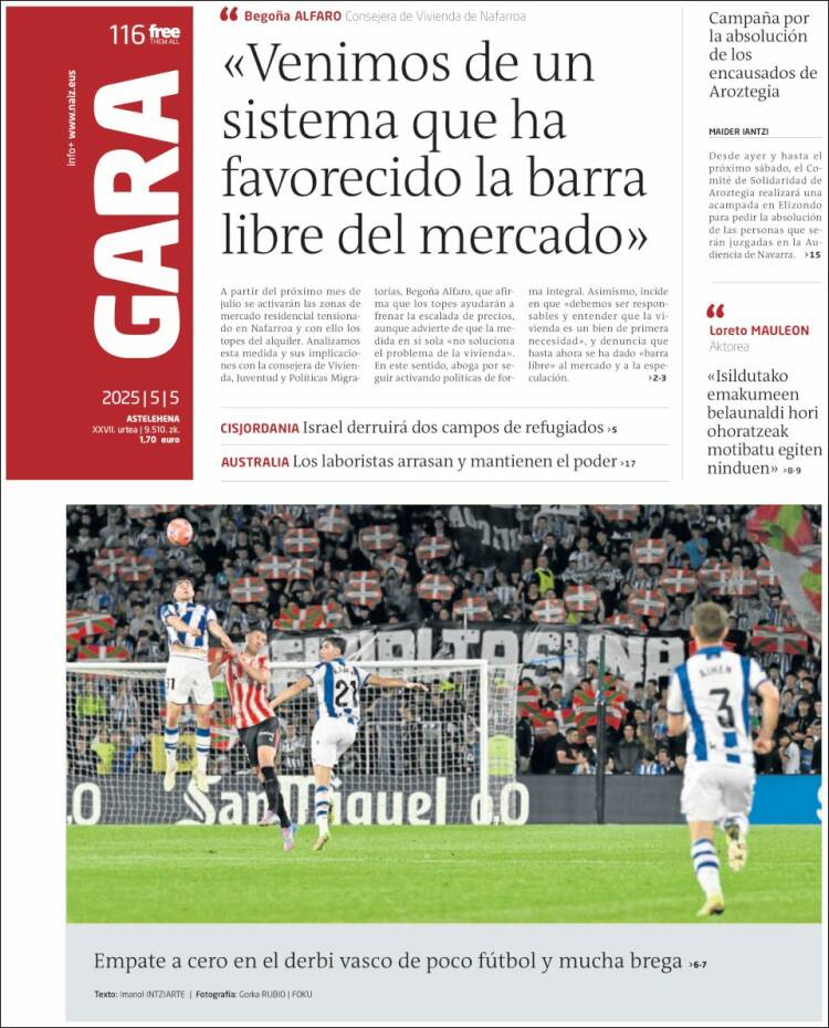 Portada de Gara (Spain)