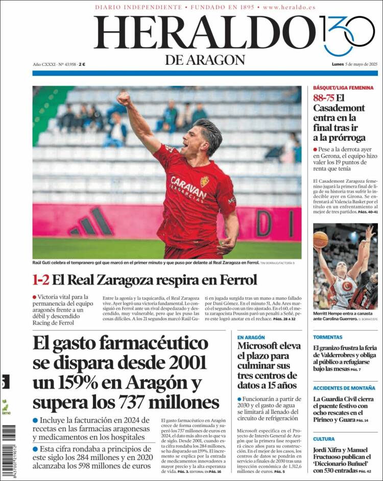 Portada de Heraldo de Aragón (España)