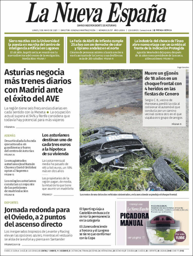 Portada de La Nueva España (España)