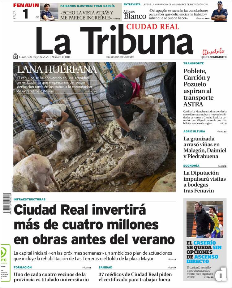 Portada de La Tribuna de Ciudad Real (Spain)