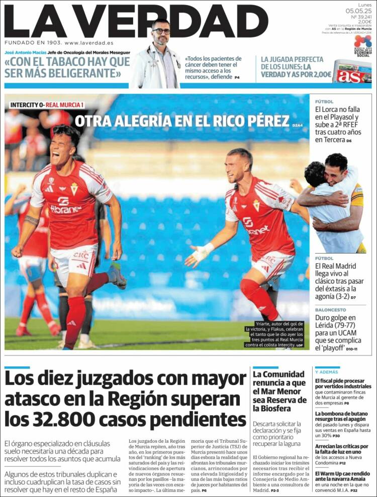 Portada de La Verdad de Murcia (España)