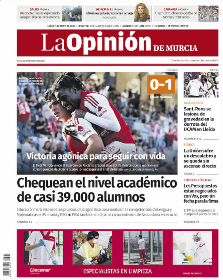 Portada de La Opinión de Murcia (España)