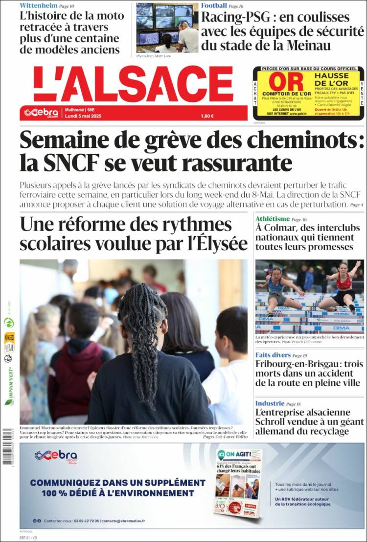 Portada de Journal L'Alsace (Francia)