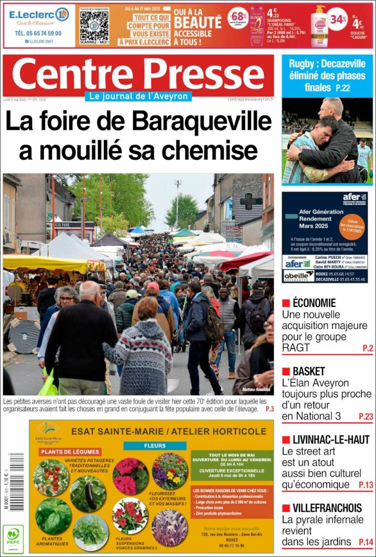 Portada de Centre Presse (Francia)