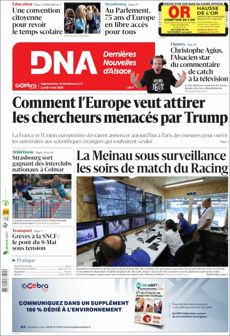 Portada de Les Dernières Nouvelles d'Alsace (Francia)