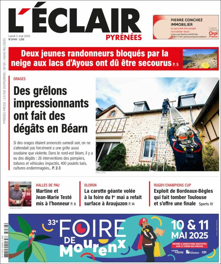 Portada de L'Eclair des Pyrénées (Francia)