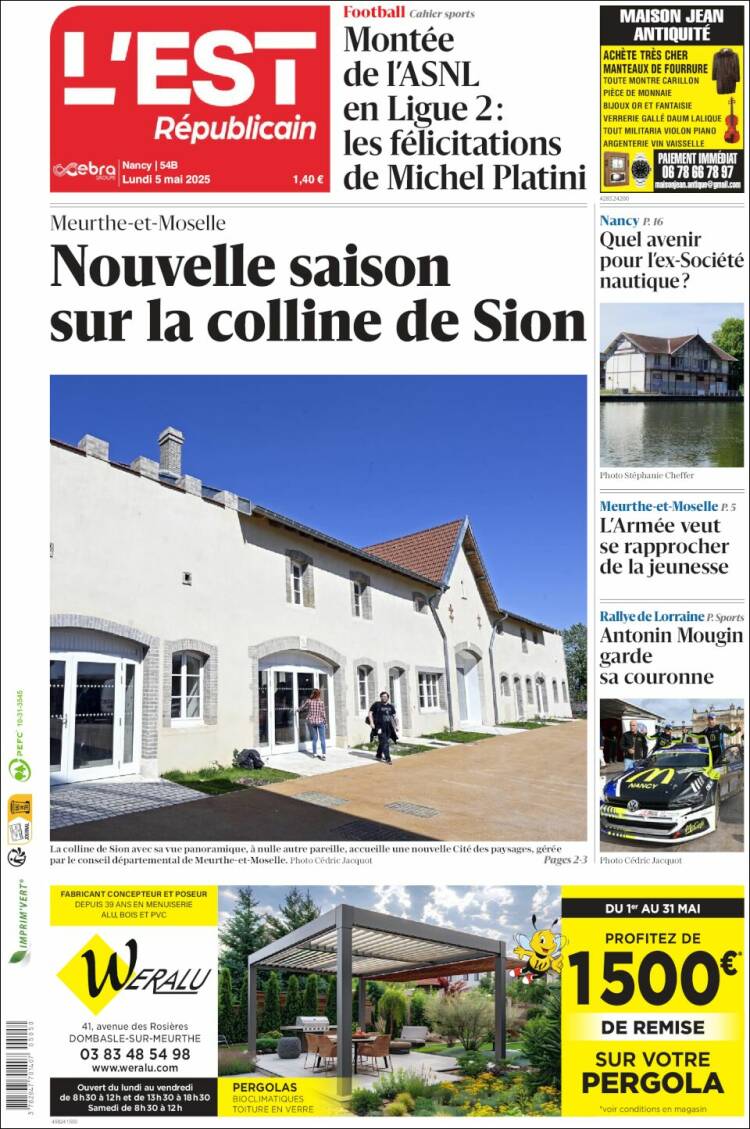 Portada de L'Est Republicain (Francia)