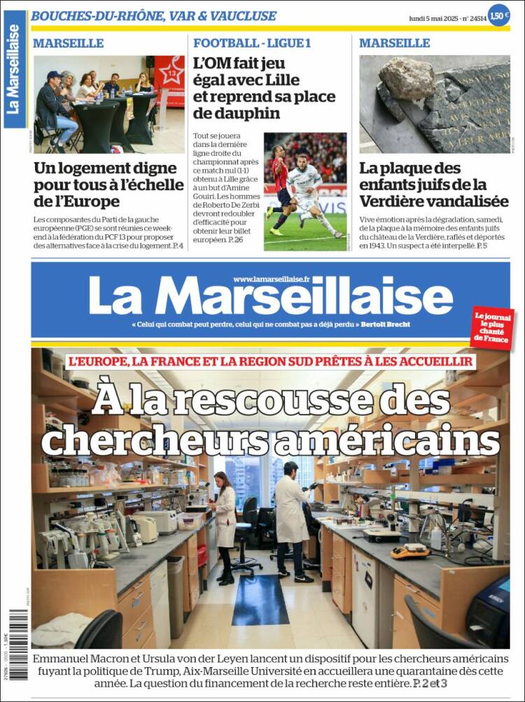 Portada de La Marseillaise (Francia)