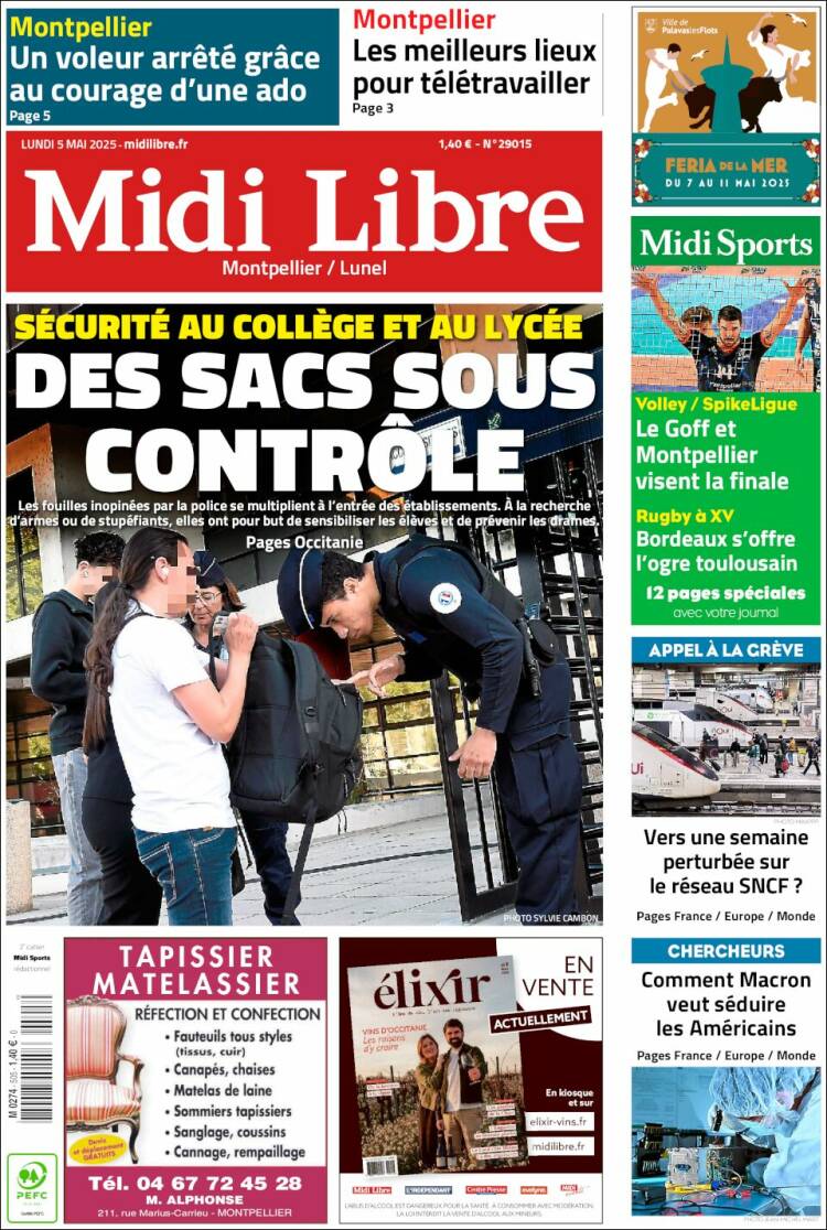 Portada de Midi Libre (Francia)