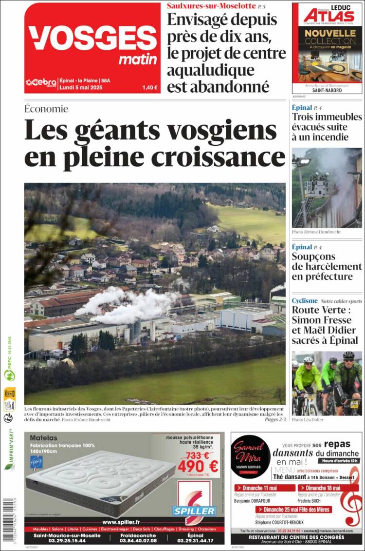Portada de Vosges Matin (Francia)