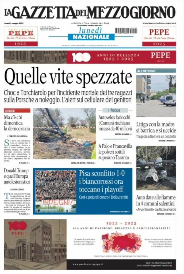 Portada de La Gazzetta del Mezzogiorno (Italia)