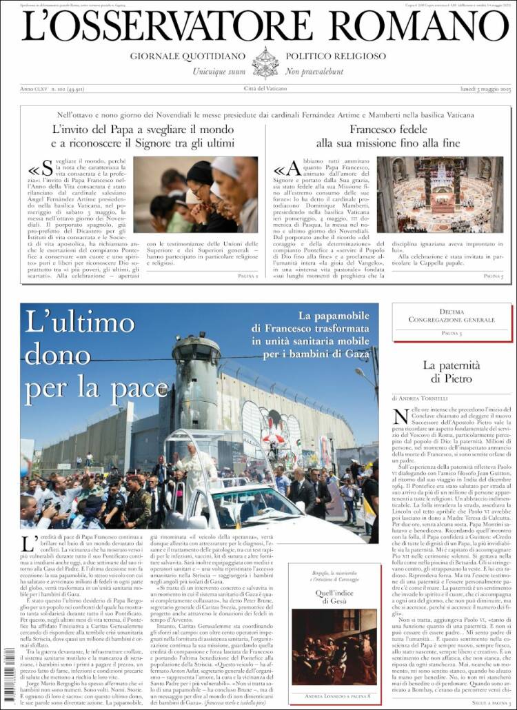 Portada de L'Osservatore Romano (Italy)