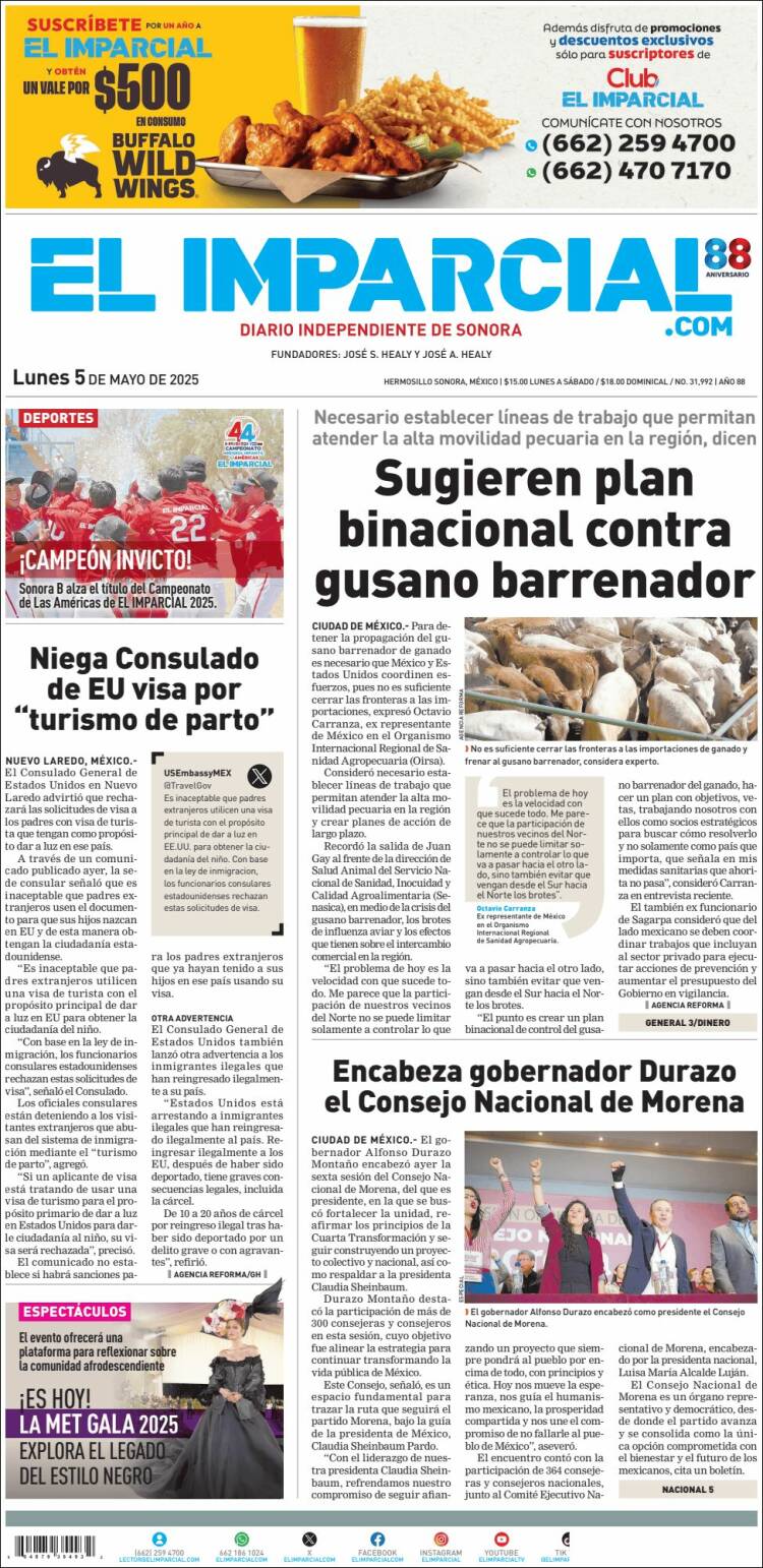 Portada de El Imparcial (México)