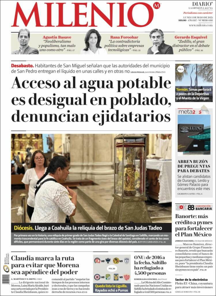 Portada de Milenio - Laguna (México)