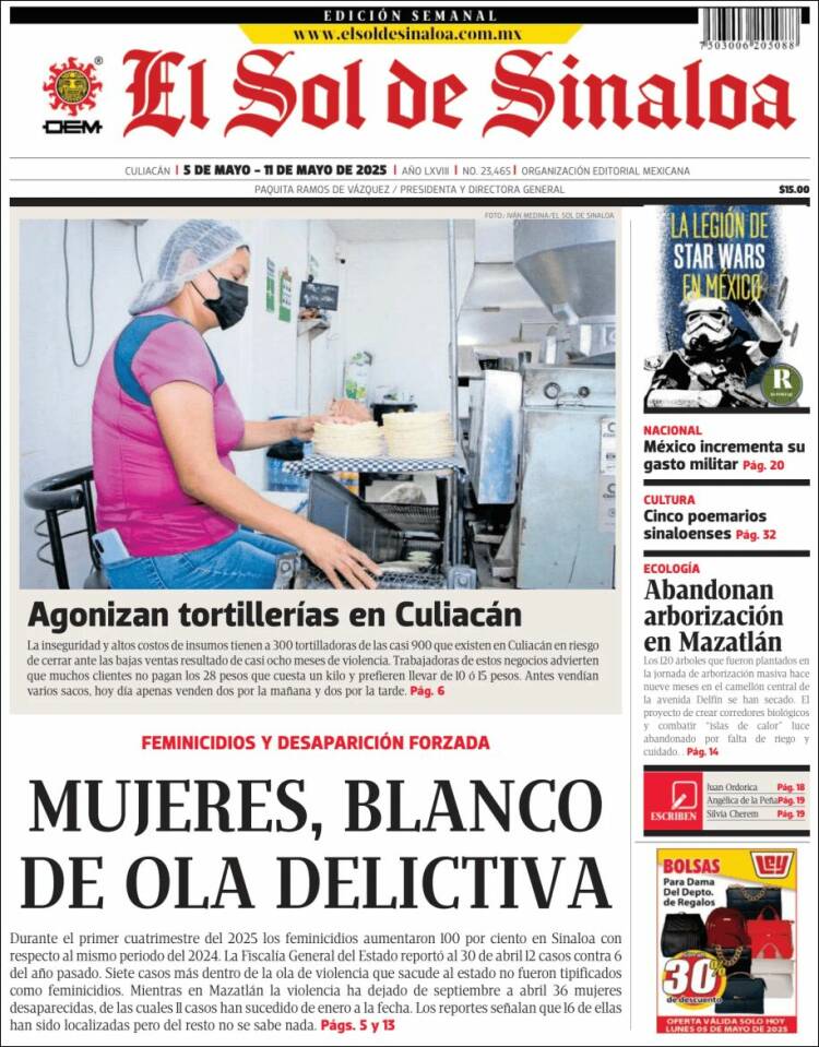 Portada de El Sol de Sinaloa (Mexico)