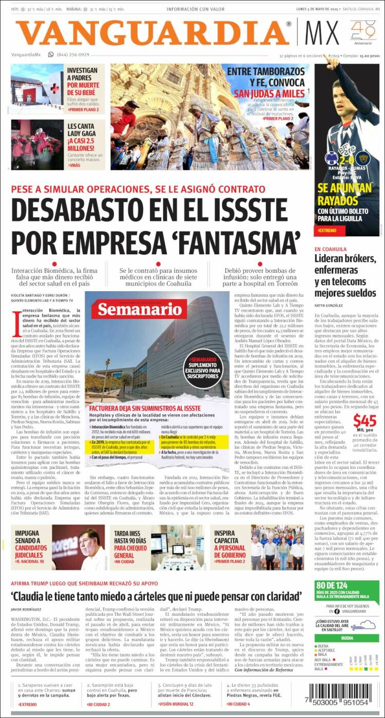 Portada de Vanguardia (México)