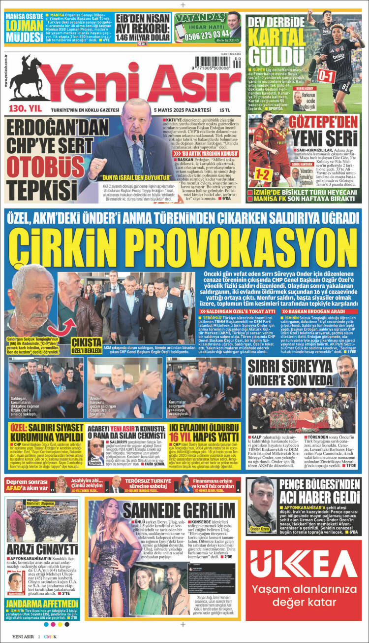 Portada de Yeni Asır (Turqu&iacute;a)