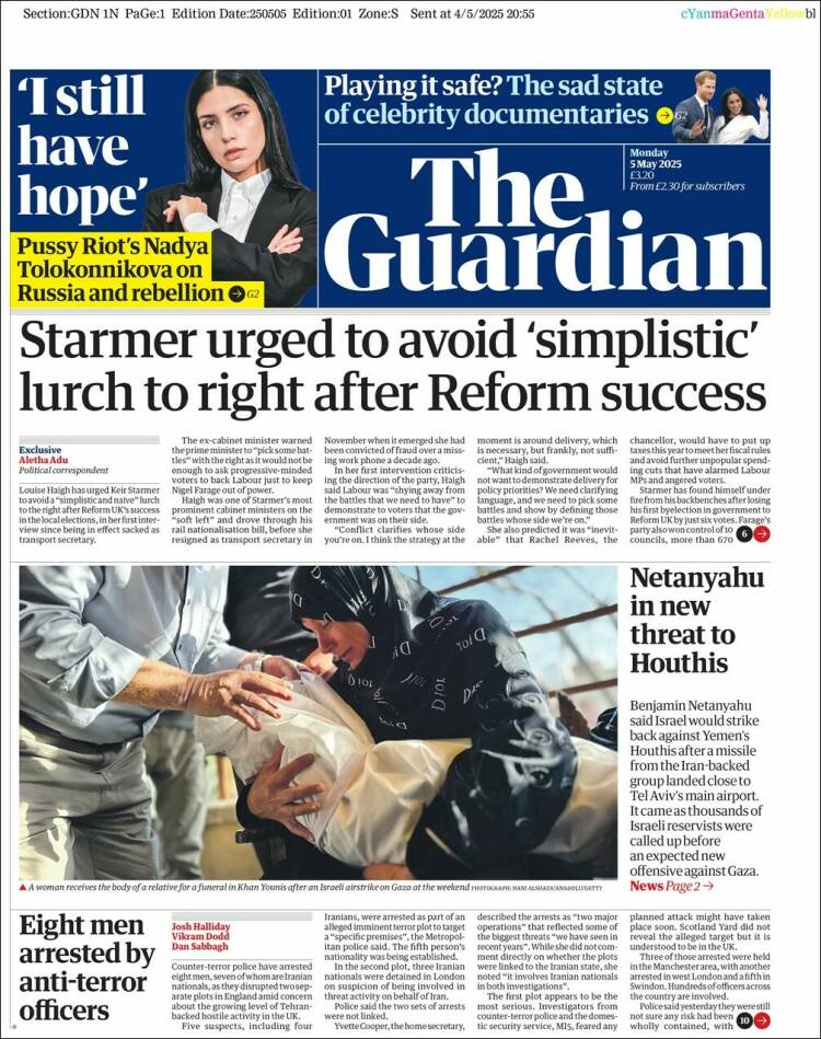 Portada de The Guardian (Reino Unido)