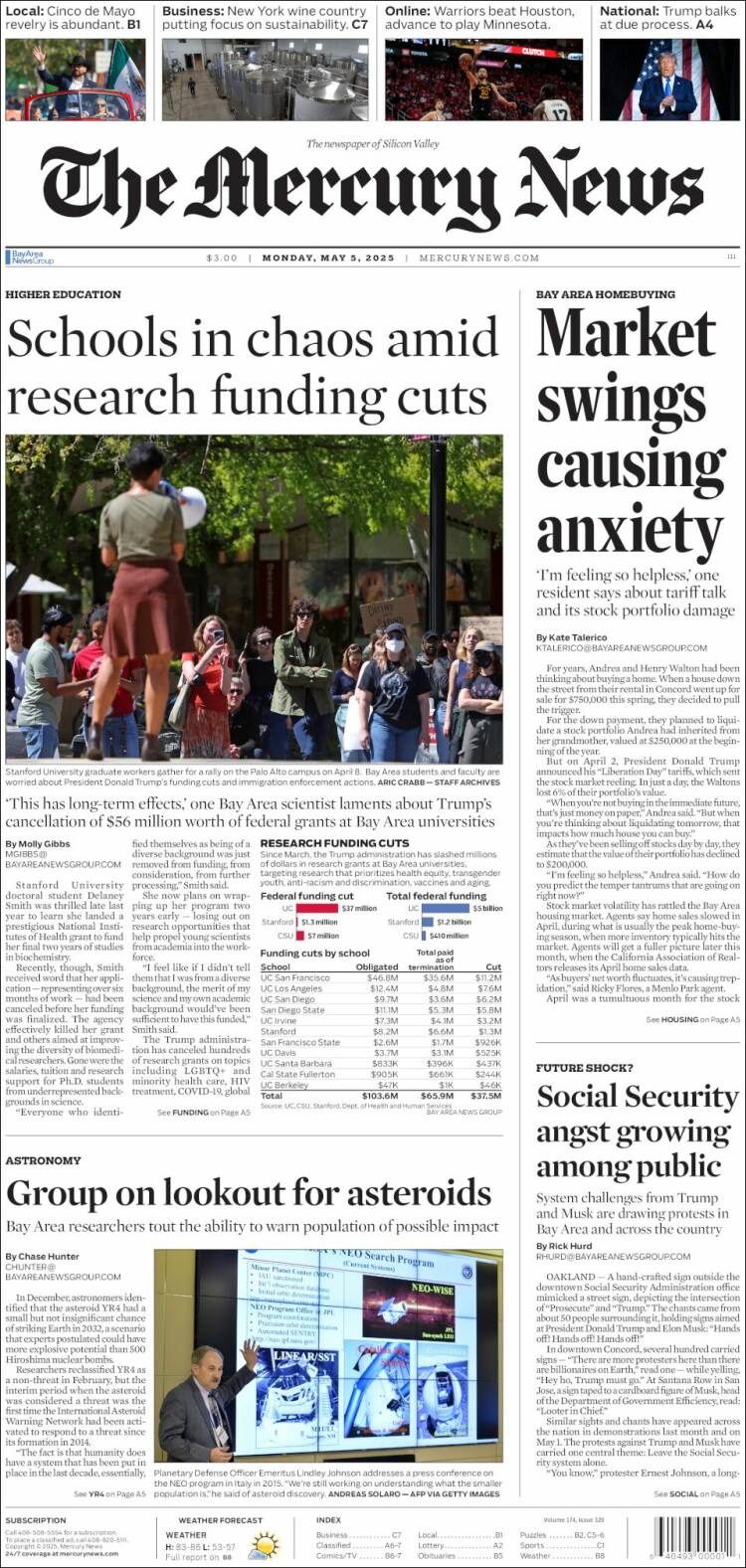 Portada de San Jose Mercury News (USA)