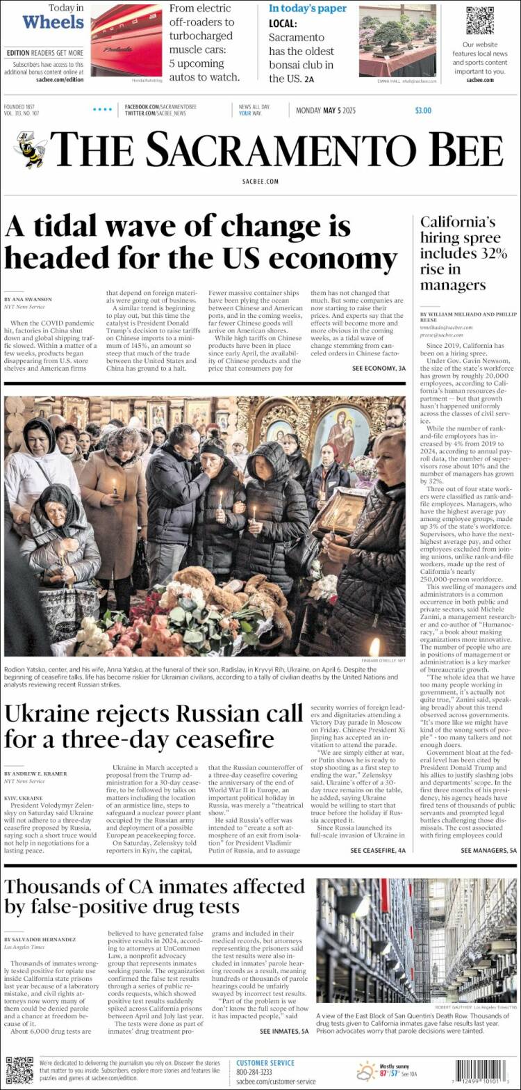 Portada de The Sacramento Bee (USA)