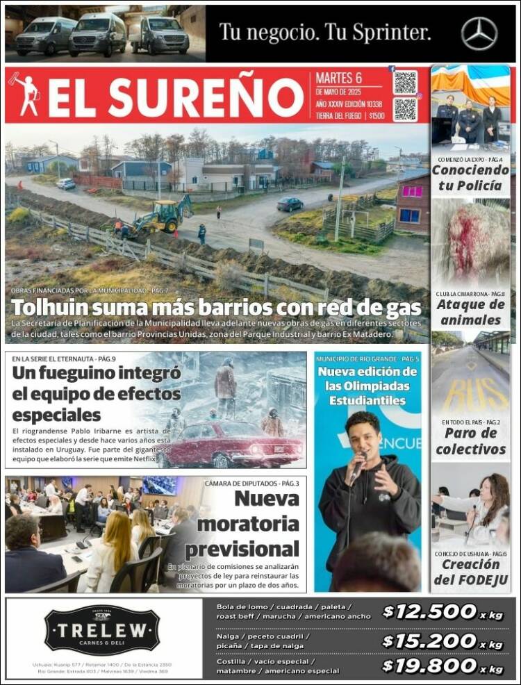 Portada de Diario El Sureño (Argentina)