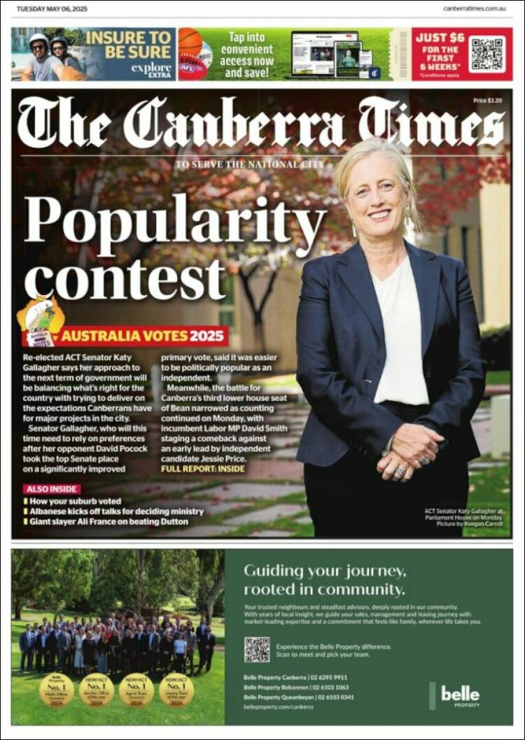 Portada de The Canberra Times (Australia)