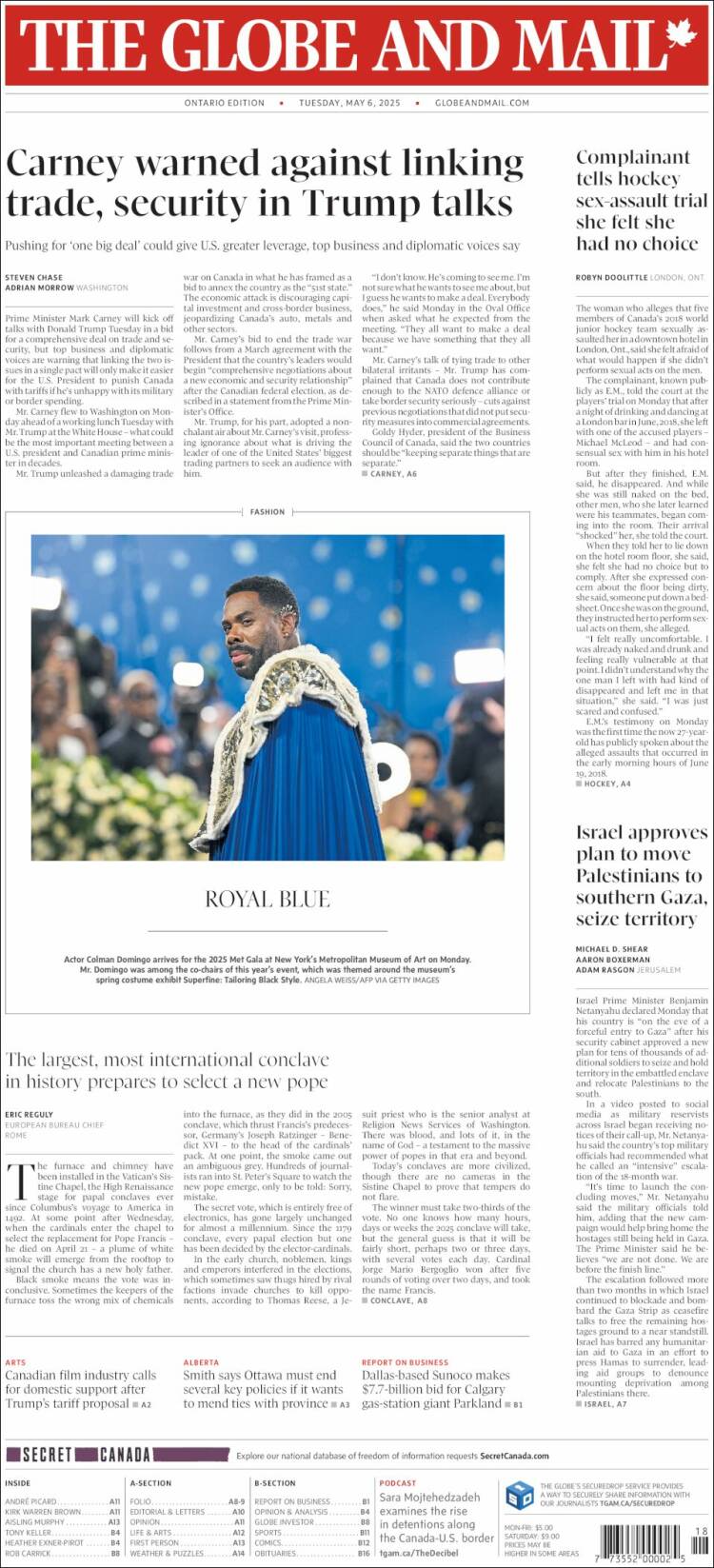 Portada de The Globe and Mail (Canadá)