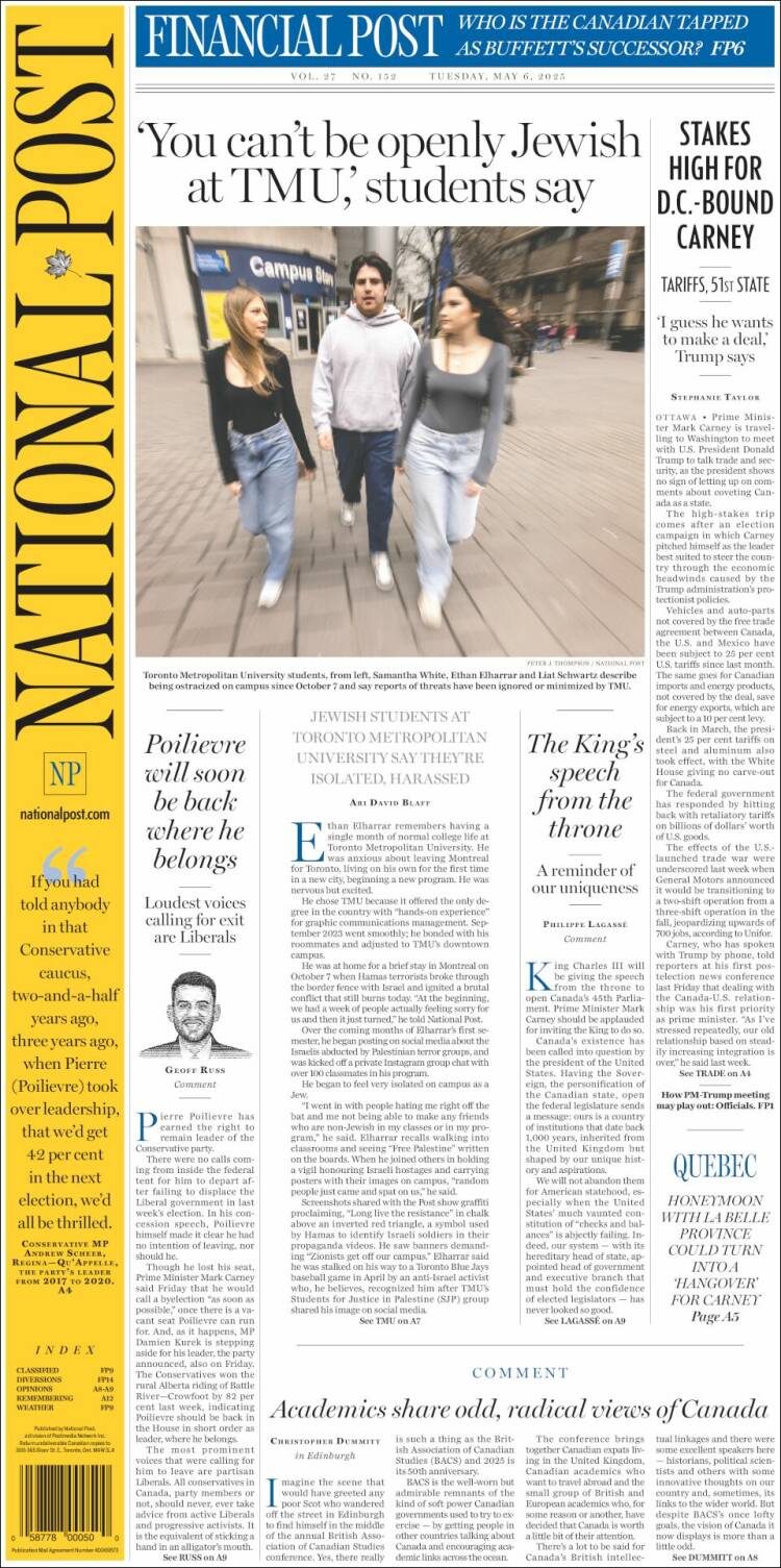 Portada de The National Post (Canadá)