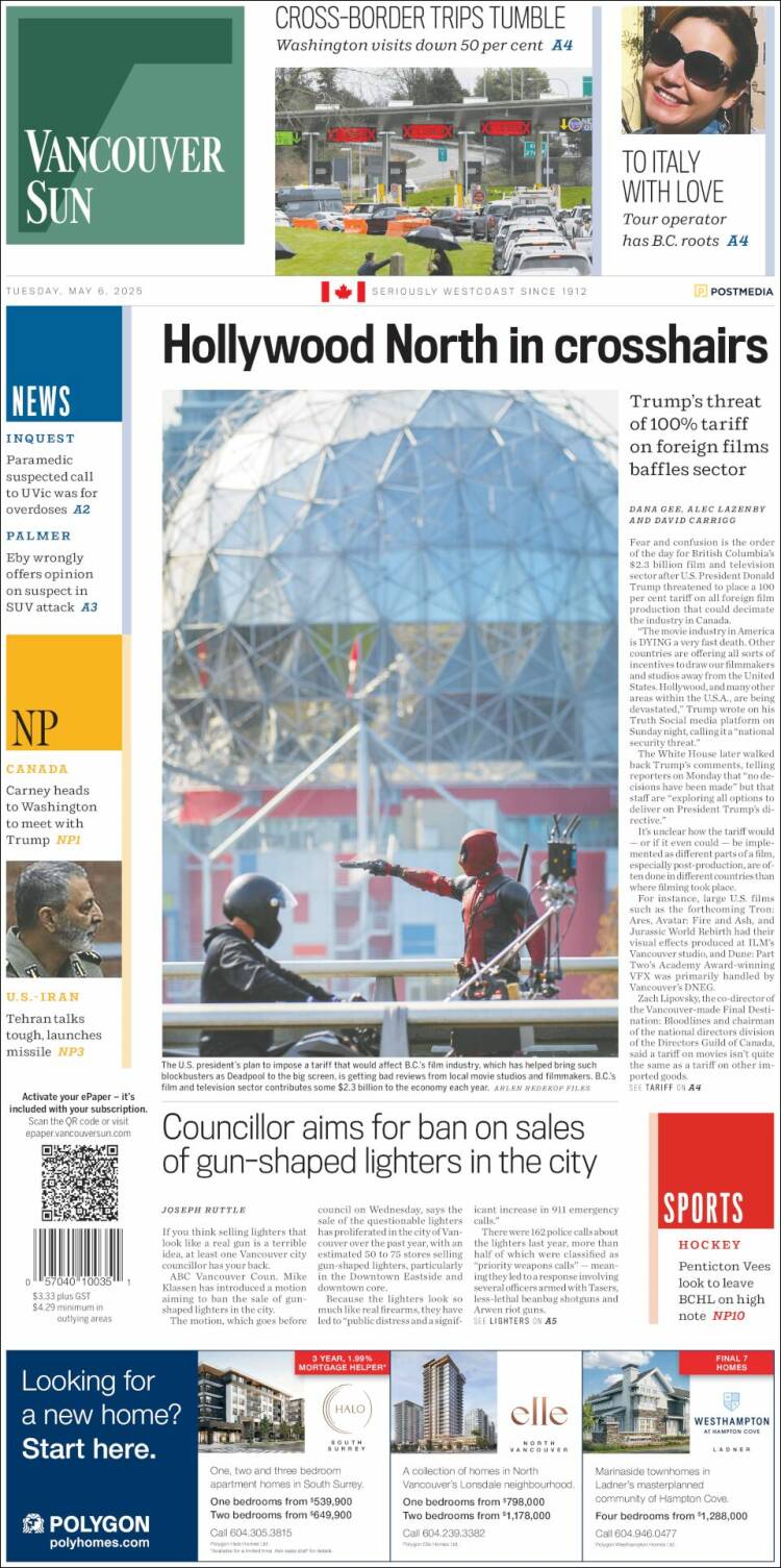 Portada de The Vancouver Sun (Canada)