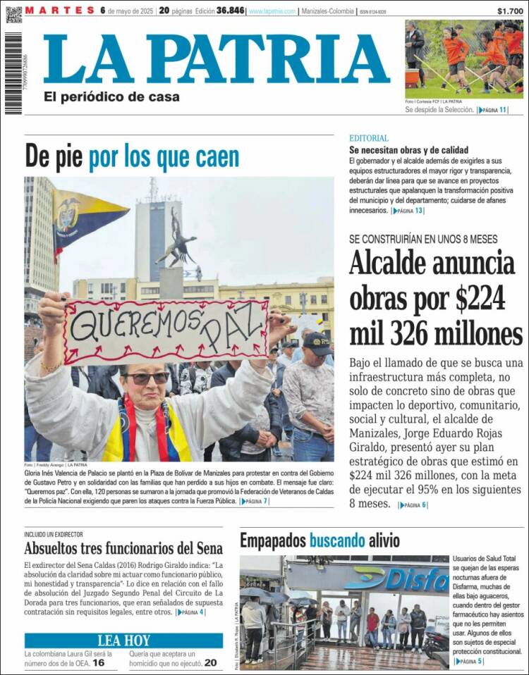 Portada de La Patria (Colombia)