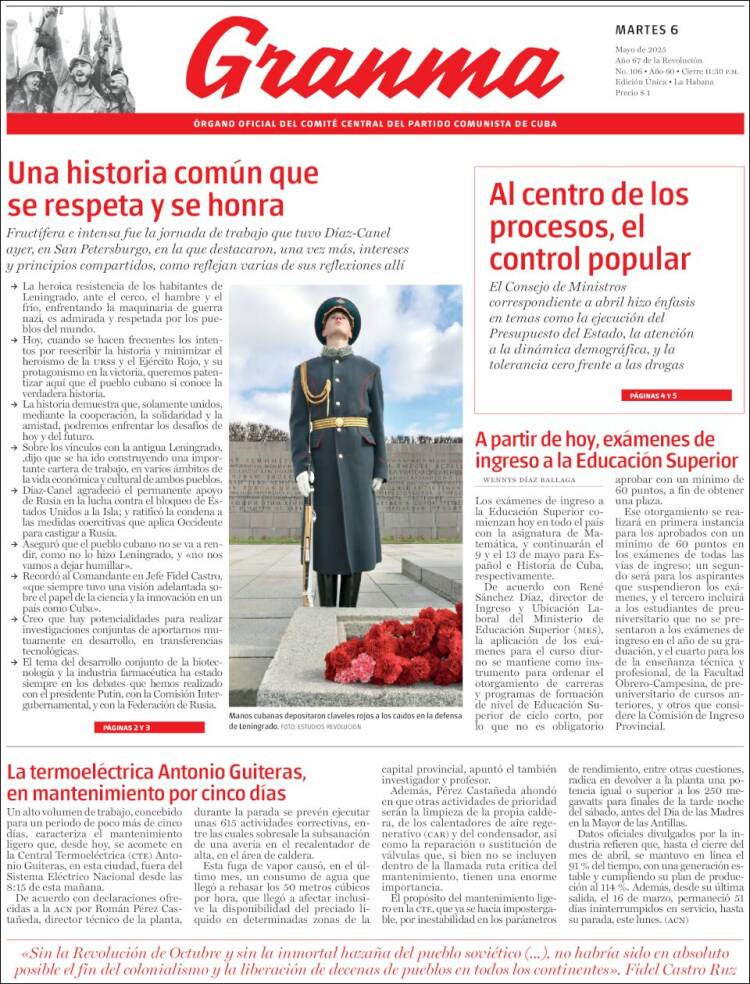 Portada de Granma (Cuba)