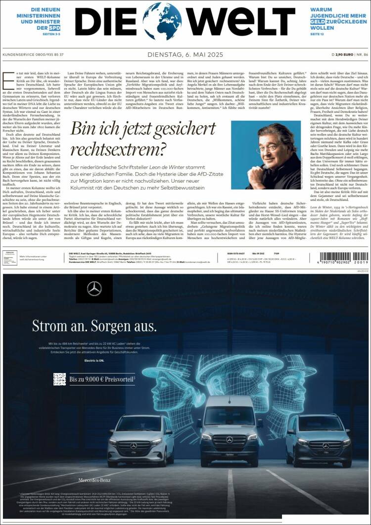 Portada de Die Welt (Alemania)