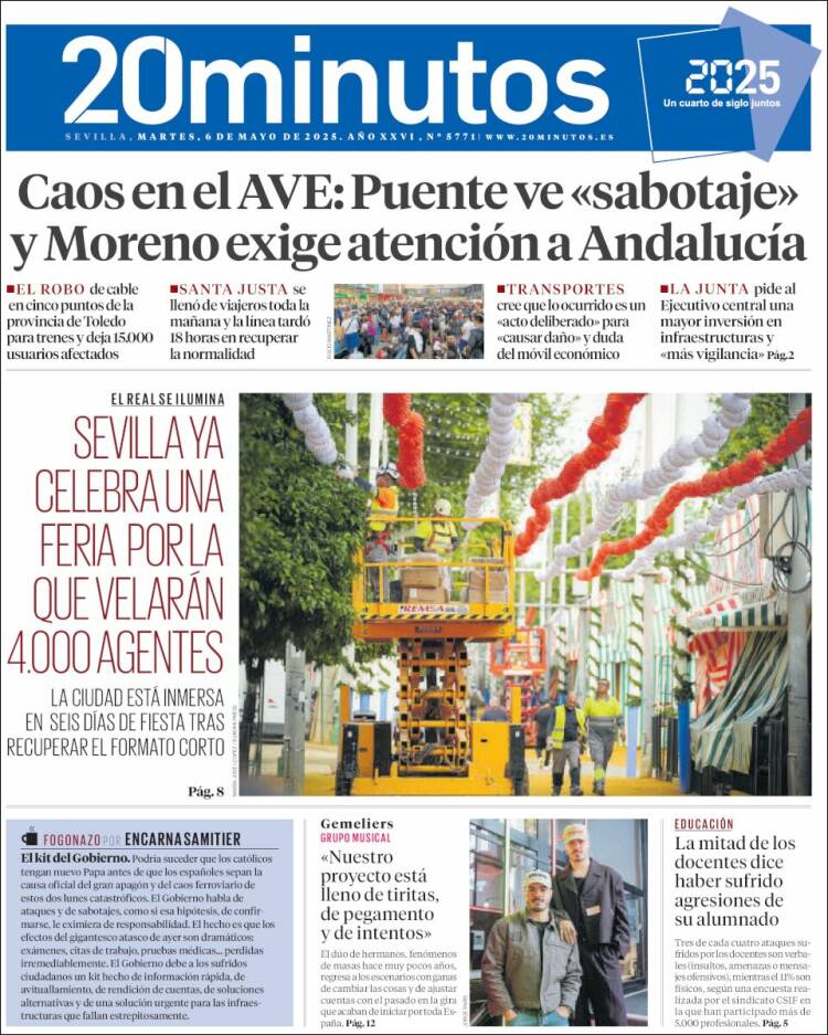 Portada de 20 Minutos - Sevilla (España)