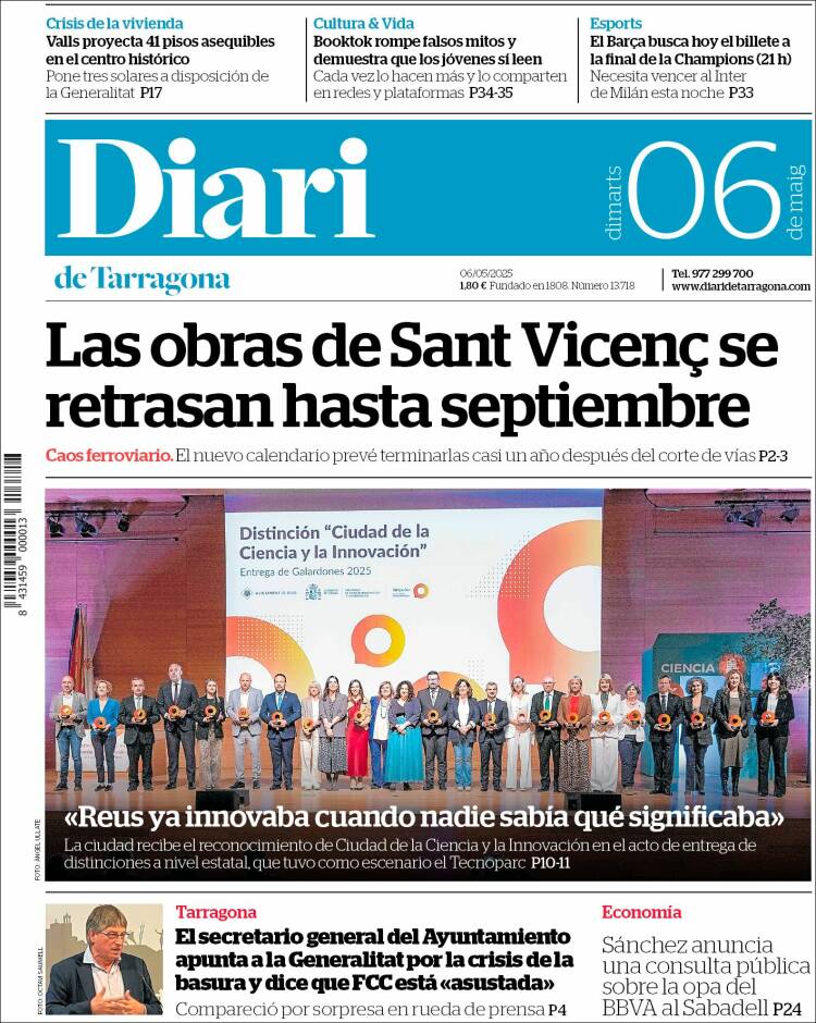 Portada de Diari de Tarragona (España)